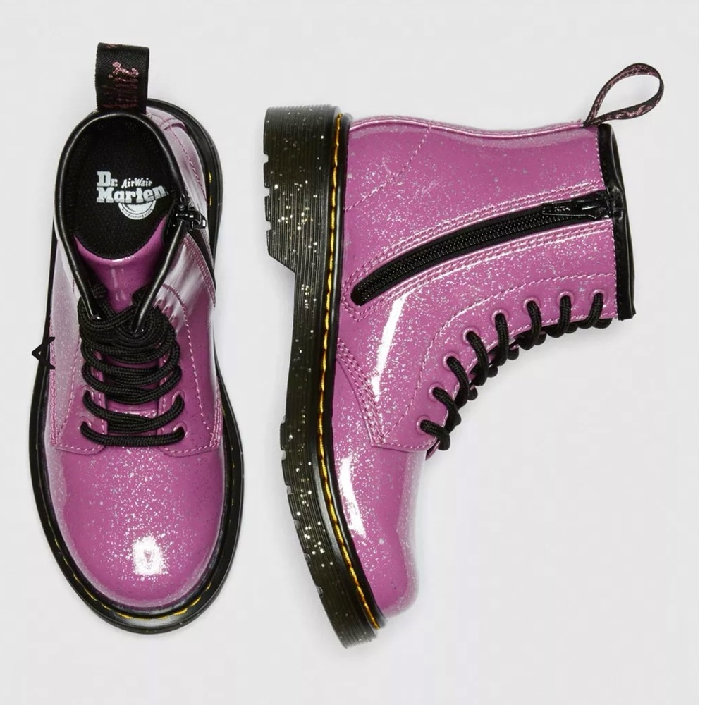 Dr.Martens Iconic 1460 Sparkly Color-Shifting Glitter Junior Boots In Pink Color - Picture 3 of 14